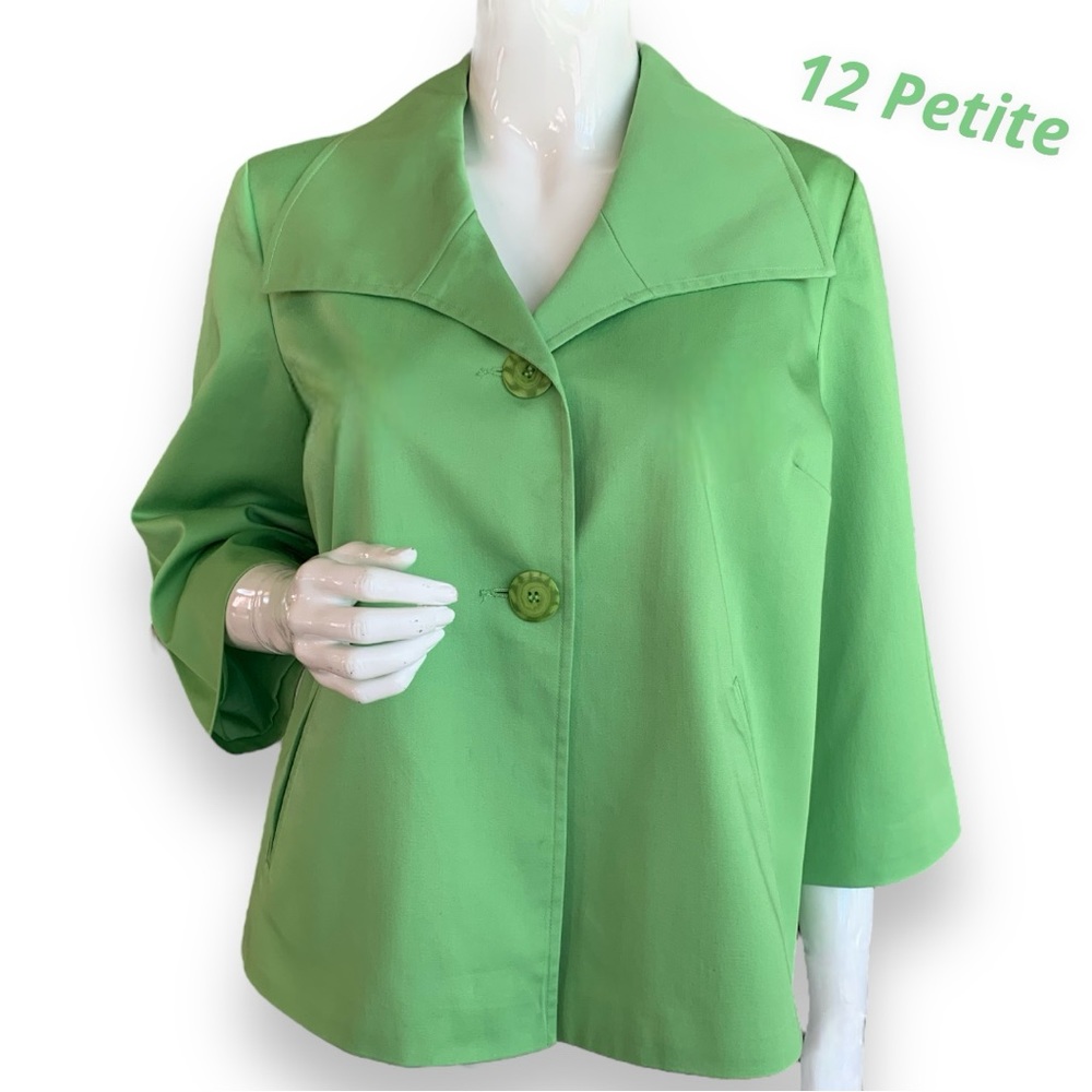 SAG HARBOR GREEN COTTON SWING JACKET. WOMEN’S SIZE 12 PETITE